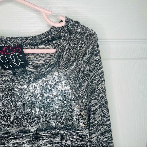 Miss Chievous Gray Knit Long Sleeve Tunic Tee Silver Sequins Marled Gray Girls M - Picture 4 of 9